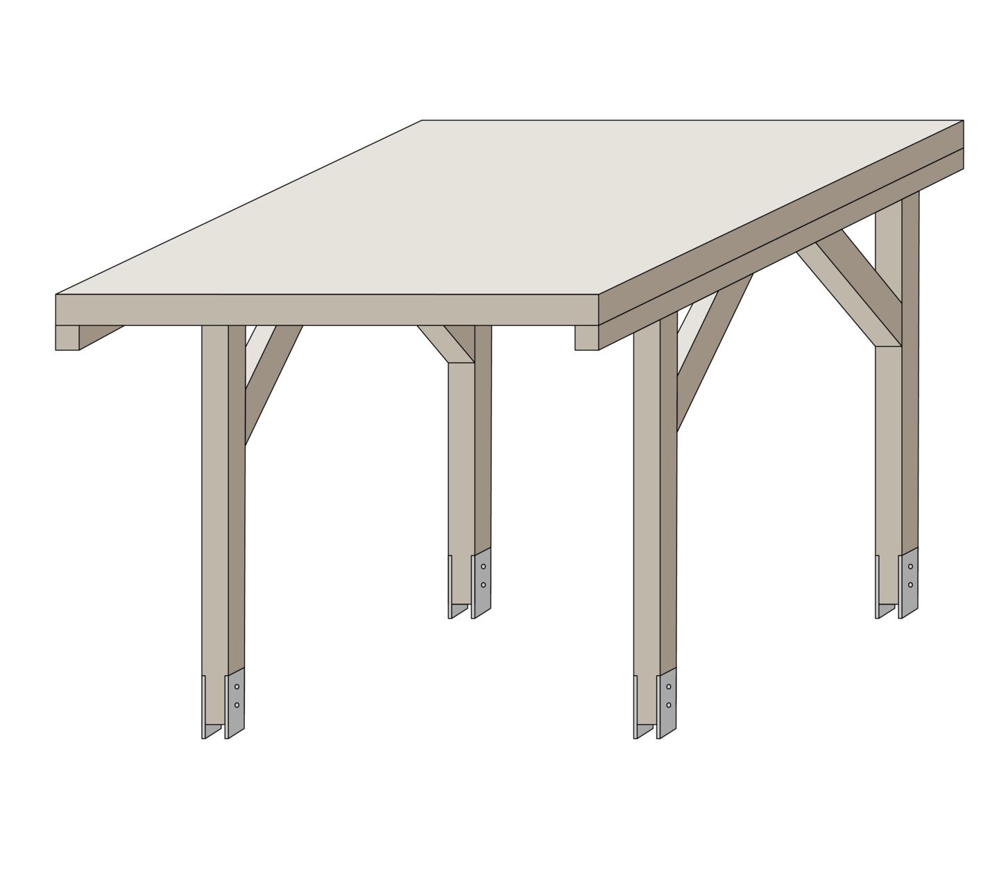 Die Skizze eines Carports mit Pfostenankern