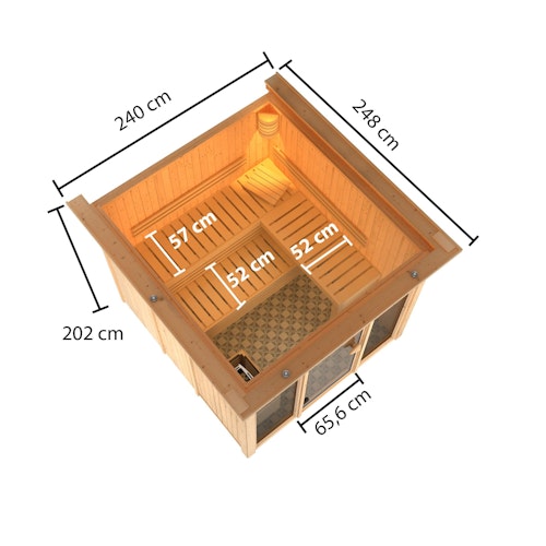Karibu Sauna Askja Superior mit Fronteinstieg 68 mm inkl. gratis Saunaofen im Wert von 599,99 €
