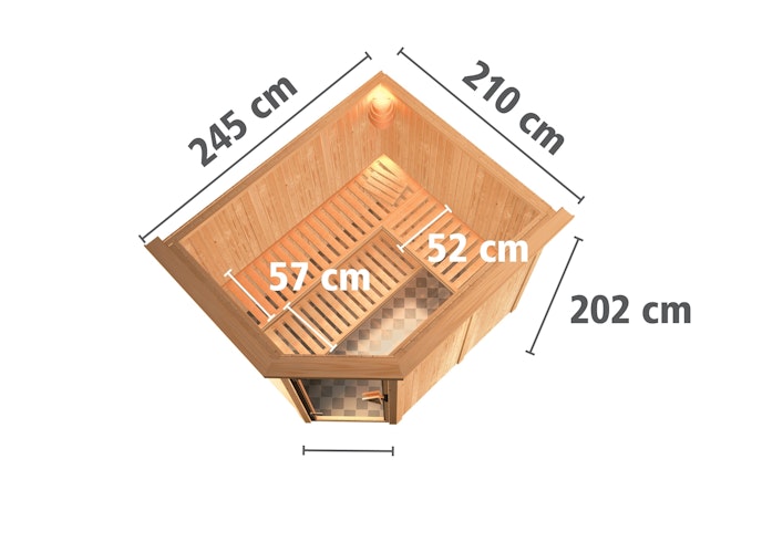 Karibu Sauna Malin mit Eckeinstieg 68 mm inkl. gratis Saunaofen im Wert von 599,99 €