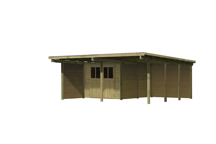 Karibu Doppelcarport Eco 2 mit integriertem Abstellraum mittel - kesseldruckimprägniert