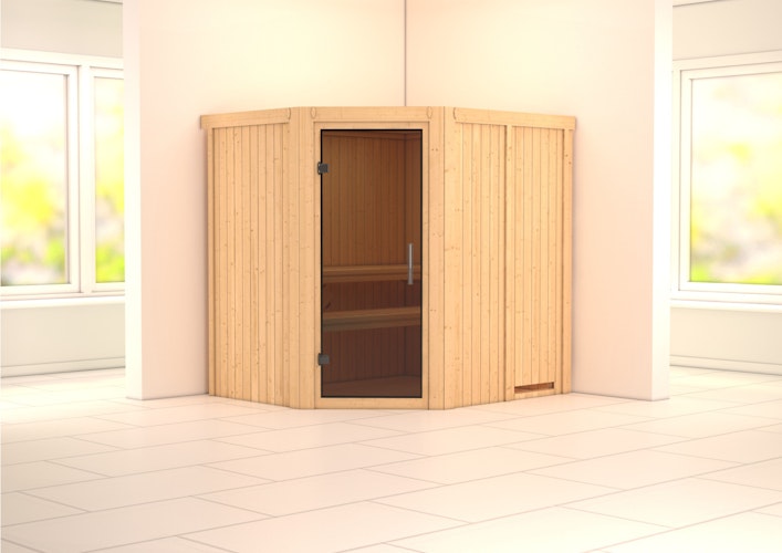 Karibu Sauna Siirin mit Eckeinstieg 68 mm inkl. gratis Saunaofen im Wert von 599,99 €