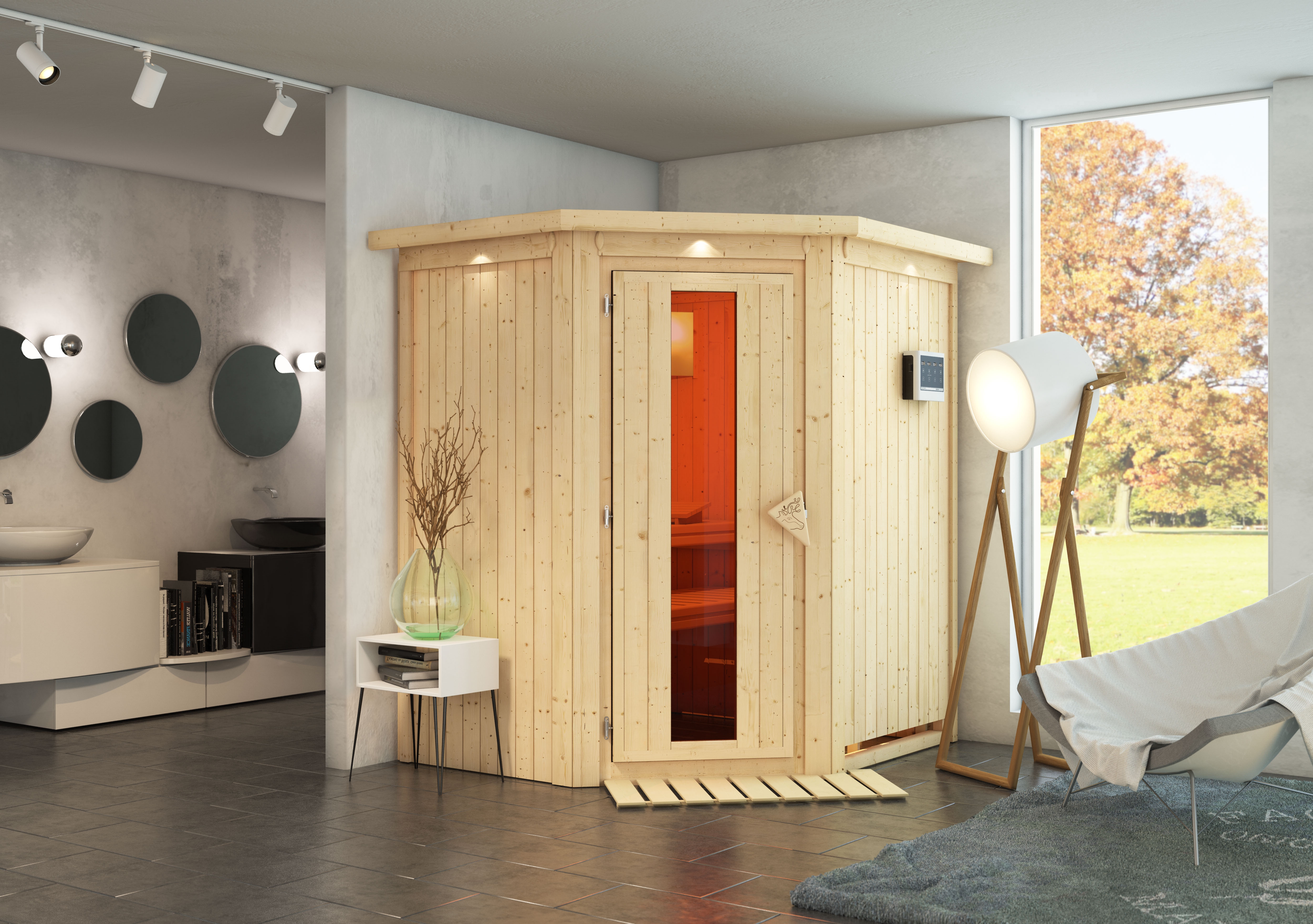 Karibu Sauna Taurin mit Eckeinstieg 68 mm