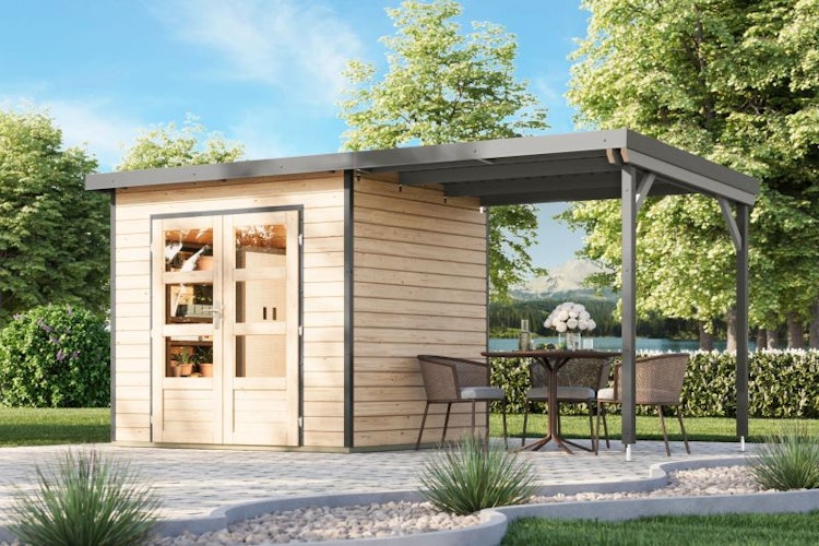 Karibu Metall-Holzgartenhaus Hybridhaus Pluto A/B - 28 mm/0,5 mm