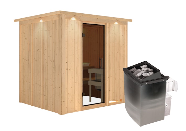 Karibu Sauna Sodin mit Fronteinstieg 68 mm inkl. gratis Saunaofen im Wert von 599,99 €