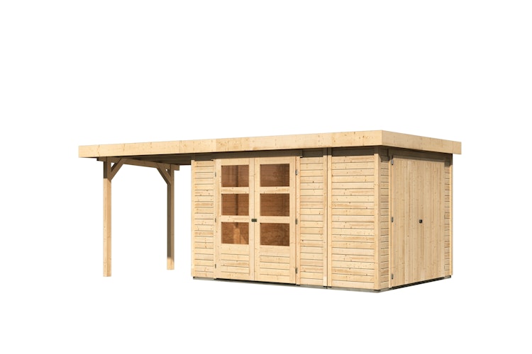 Karibu Woodfeeling Gartenhaus Retola 2/3/4/5/6 inkl. Anbauschrank u. 240 cm Schleppdach
