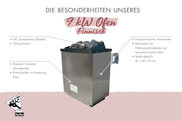 Karibu 9 kW Saunaofen finnisch anthrazit für externe Steuerung 