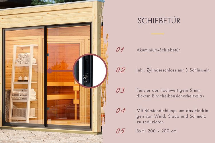 Karibu Design Saunahaus Delano Blackline mit Aluminium Schiebetür - 73 mm