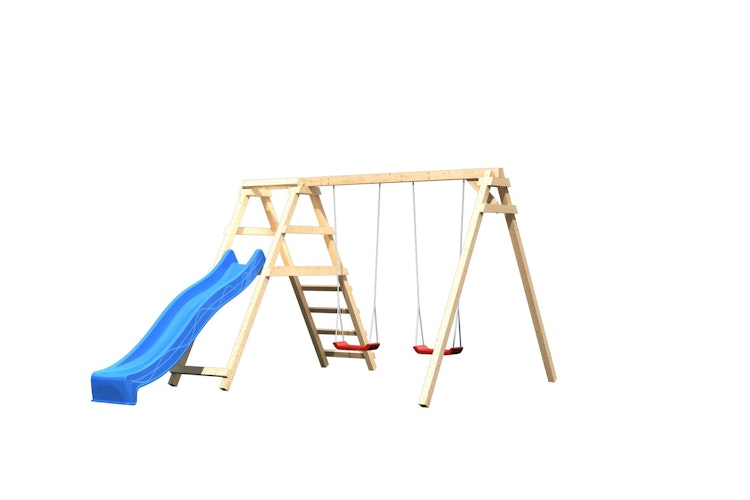 Akubi Kinderspielgerät Doppelschaukel Felix mit Klettergerüst und Rutsche