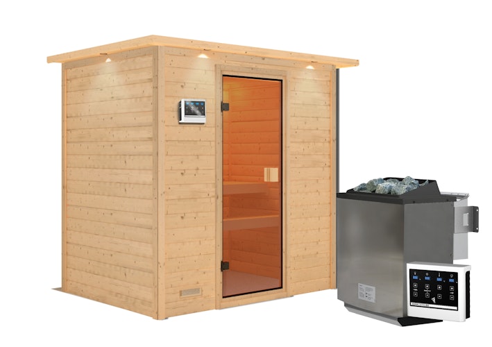 Karibu Woodfeeling Sauna Selena - 38 mm Massivholz Aktionssauna inkl. gratis Sauna-Zubehörset im Wert von 234,94 €