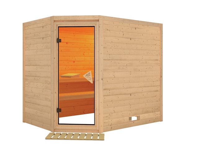 Karibu Sauna Tanami - Massivholzsauna mit Eckeinstieg 38 mm inkl. gratis Saunaofen im Wert von 599,99 €