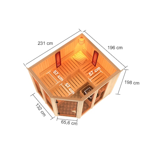 Karibu Multifunktions-Sauna Ava inkl. Infrarotstrahler mit Eckeinstieg 68 mm