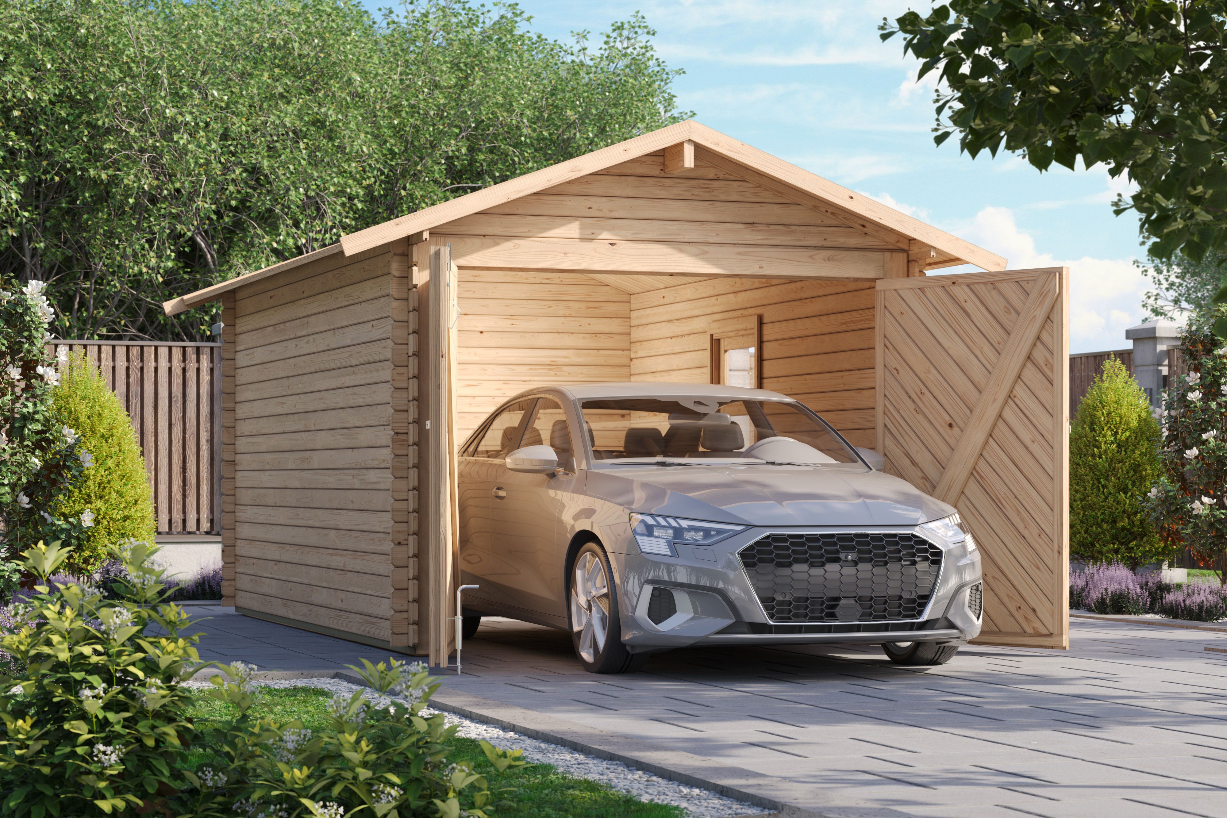 Karibu Garage Blockhausgarage 28 mm natur