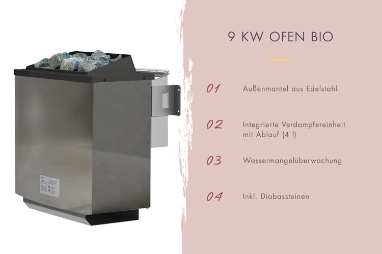 Karibu 9 kW Bio-Kombiofen Saunaofen anthrazit für externe Steuerung