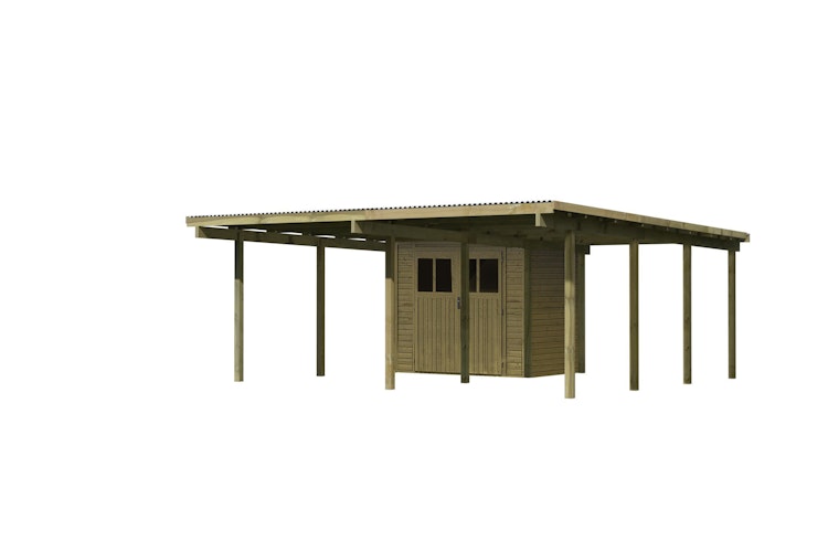 Karibu Doppelcarport Eco 2 mit integriertem Abstellraum klein - kesseldruckimprägniert