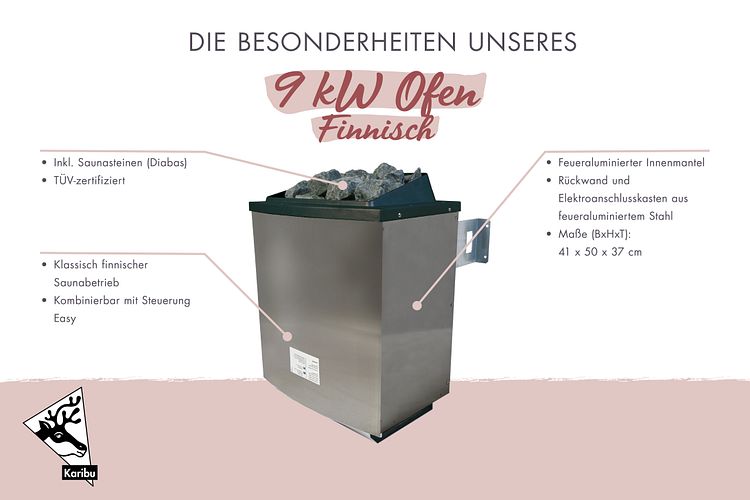 Karibu 9 kW Saunaofen finnisch anthrazit inkl. Huum WLAN Steuergerät mit App-Steuerung
