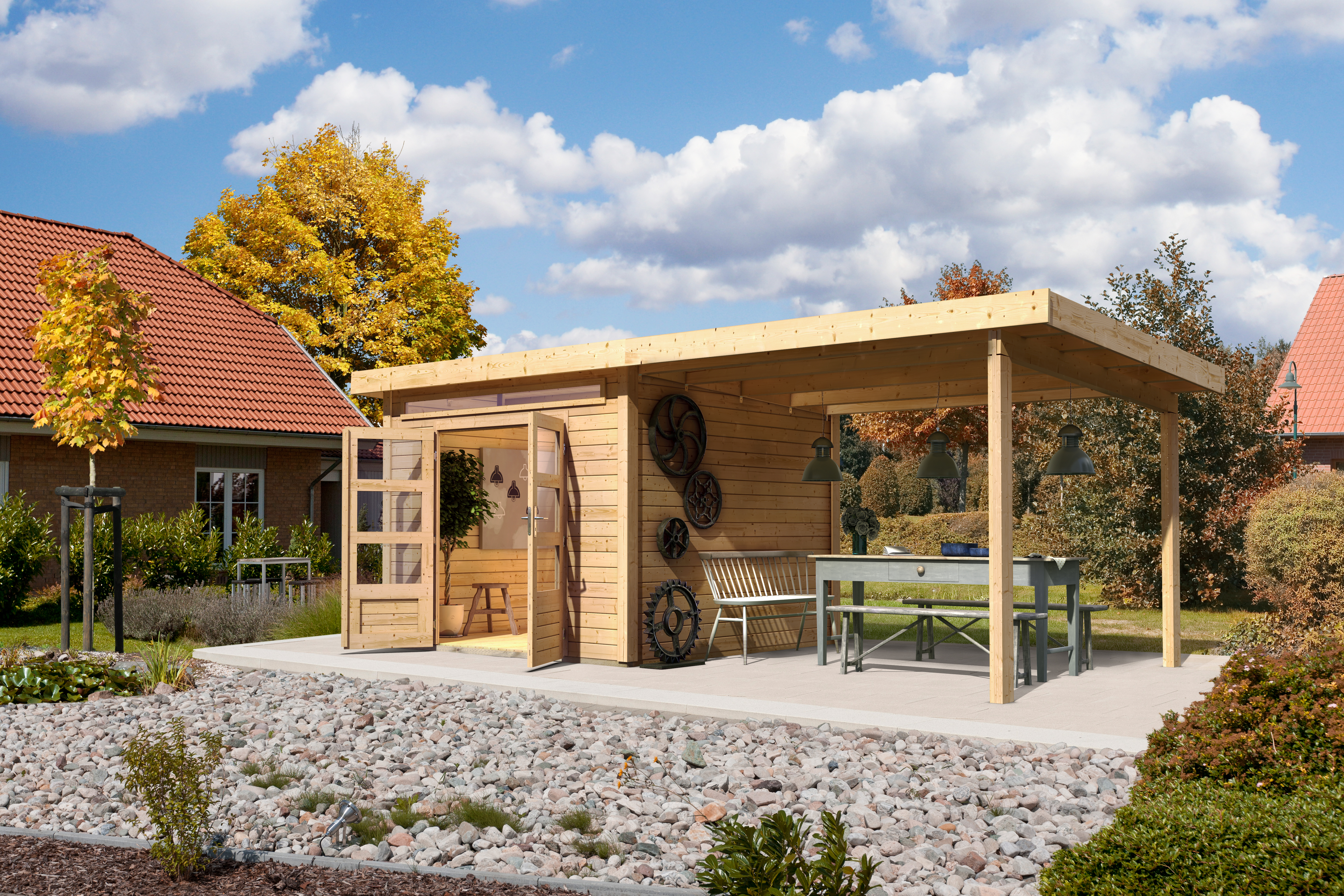 Karibu Woodfeeling Gartenhaus Kandern 6/7/9 mit 300 cm Schleppdach