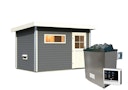 Vorschaubild Karibu Gartensauna Pultdach Saunahaus Skrollan 1 mit Vorraum terragrau inkl. gratis Sauna-Zubehörset im Wert von 234,94 €