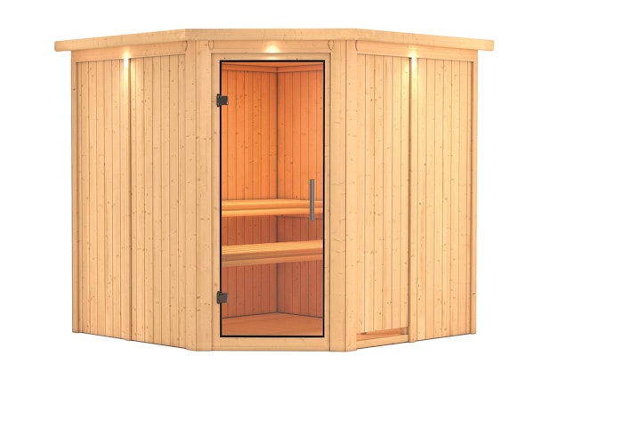 Karibu Sauna Jarin mit Eckeinstieg 68 mm inkl. gratis Saunaofen im Wert von 599,99 €