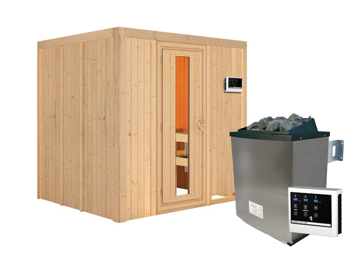 Karibu Sauna Sodin mit Fronteinstieg 68 mm inkl. gratis Saunaofen im Wert von 599,99 €