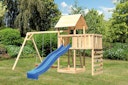 Vorschaubild Akubi Kinderspielturm Lotti mit Satteldach inkl. Wellenrutsche, Doppelschaukelanbau, Anbauplattform und Kletterwand