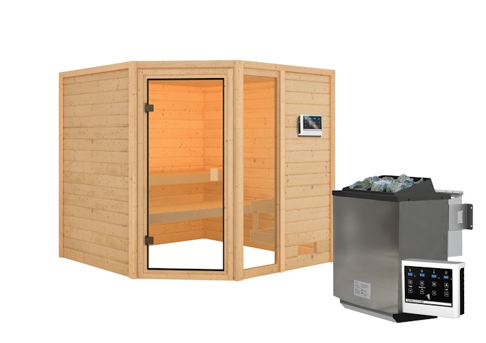 Karibu Woodfeeling Sauna Tabea - 38 mm Massivholz Aktionssauna inkl. gratis Saunaofen im Wert von 599,99 €