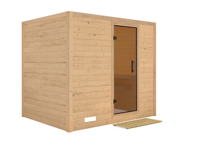 Karibu Sauna Sonara - Massivholzsauna mit Fronteinstieg 38 mm