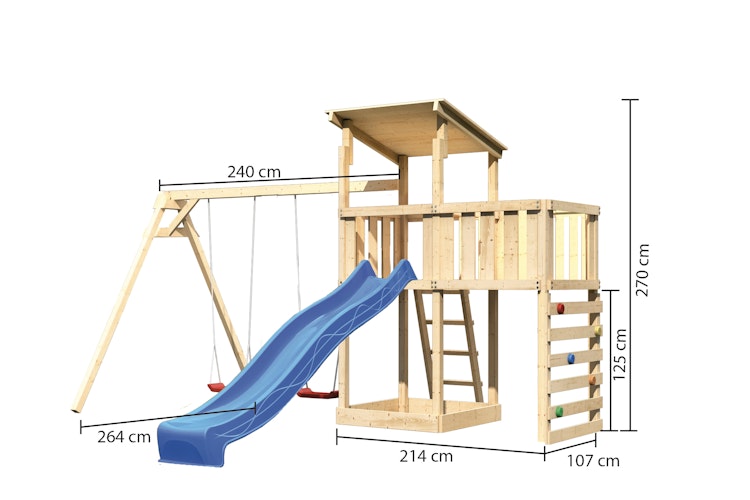 Akubi Kinderspielturm Anna mit Pultdach inkl. Doppelschaukel, Anbauplattform, Wellenrutsche und Kletterwand