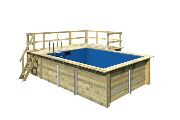 Karibu Rechteck Pool Gr. 2 - 350 x 440 cm - kesseldruckimprägniert Sparset mit Filteranlage 