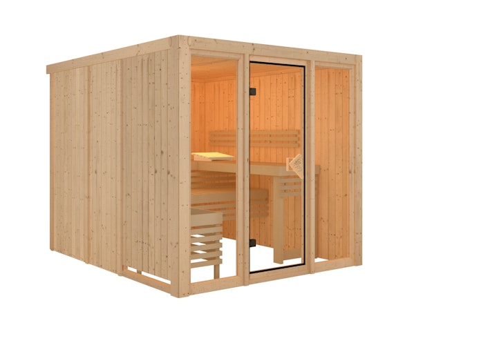 Karibu Sauna Askja Superior mit Fronteinstieg 68 mm inkl. gratis Saunaofen im Wert von 599,99 €