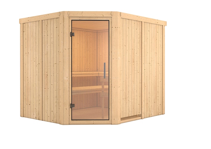 Karibu Sauna Malin mit Eckeinstieg 68 mm