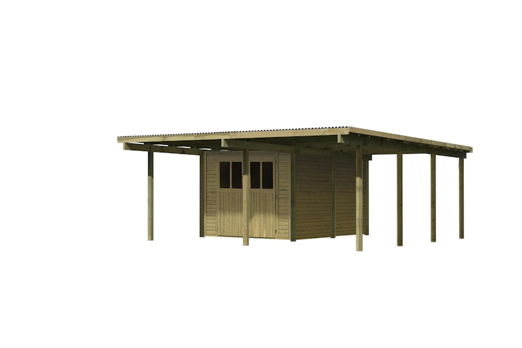 Karibu Doppelcarport Eco 2 mit integriertem Abstellraum mittel - kesseldruckimprägniert
