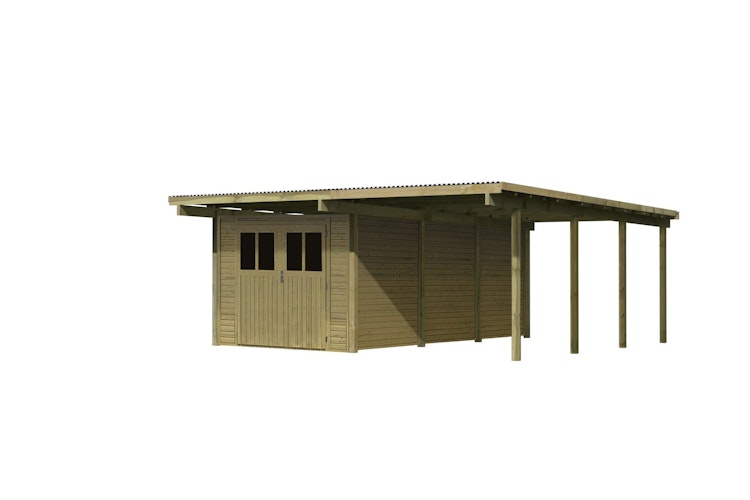 Karibu Doppelcarport Eco 2 mit integriertem Abstellraum groß - kesseldruckimprägniert