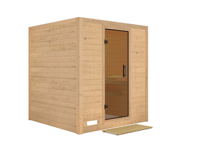 Karibu Sauna Mojave - Massivholzsauna mit Fronteinstieg 38 mm inkl. gratis Saunaofen im Wert von 599,99 €