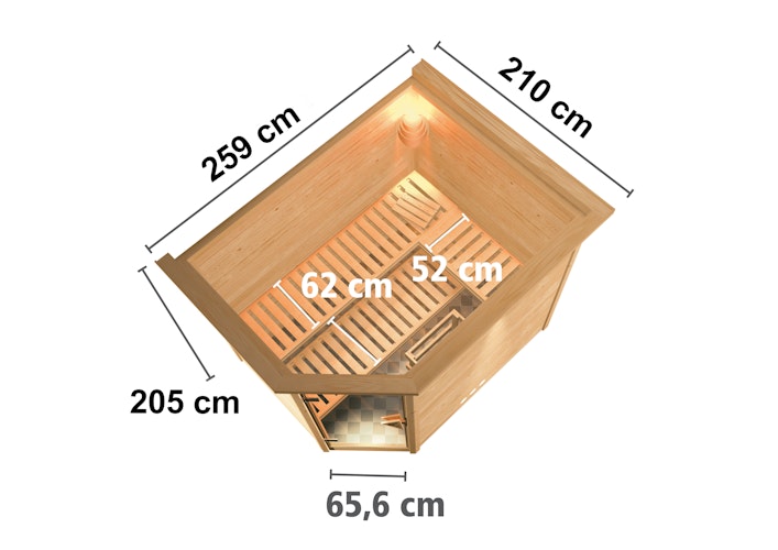 Karibu Sauna Tanami - Massivholzsauna mit Eckeinstieg 38 mm inkl. gratis Saunaofen im Wert von 599,99 €