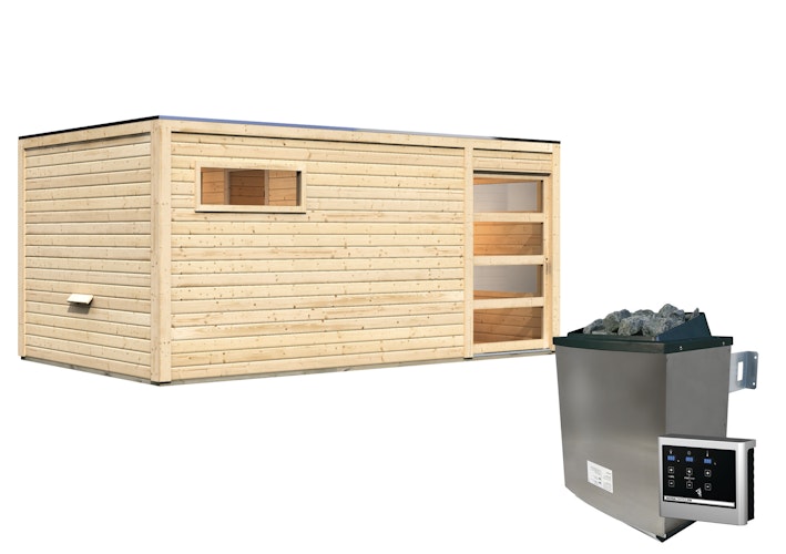 Karibu Gartensauna Saunahaus Hygge inkl. Vorraum, naturbelassen inkl. gratis Saunaofen im Wert von 599,99 €