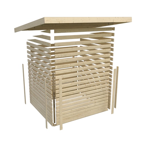 Karibu Premium Gartenhaus Kastorf 6/7 mit Fensterecke - inkl. 320 cm Anbaudach - 28 mm