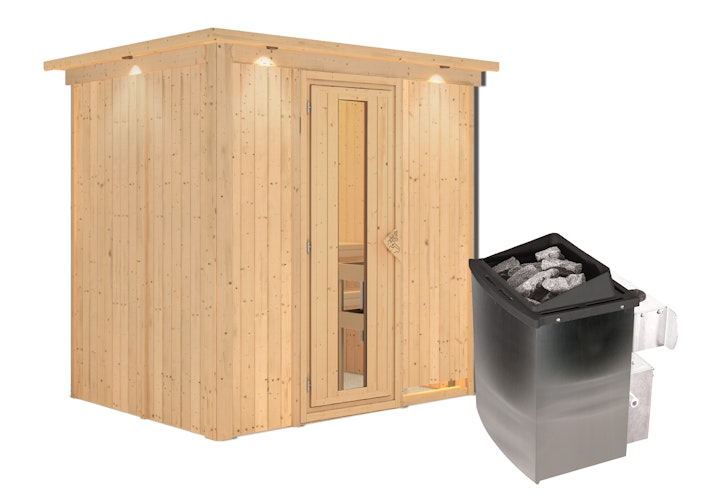 Karibu Sauna Bodin mit Fronteinstieg 68 mm inkl. gratis Saunaofen im Wert von 599,99 €