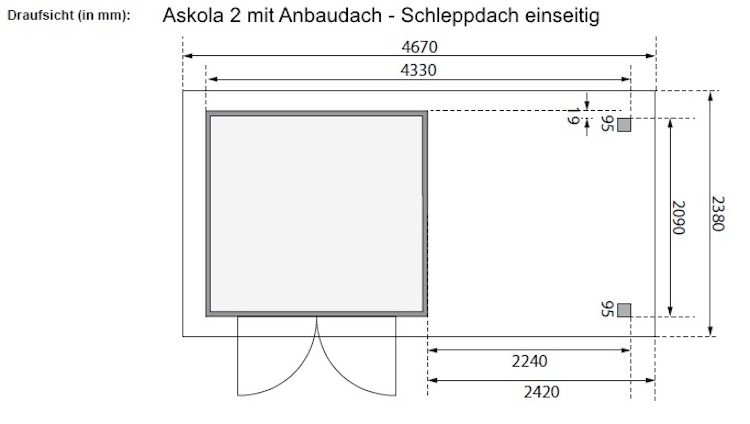 Karibu Woodfeeling Gartenhaus Askola 2/3/3,5/4/5 m. 240 cm Schleppdach/Seiten- und Rückwand