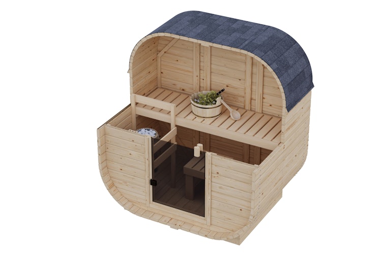 Karibu Saunahaus Fasssauna Quadro 0 - 38 mm (für 230 Volt Steckdose)