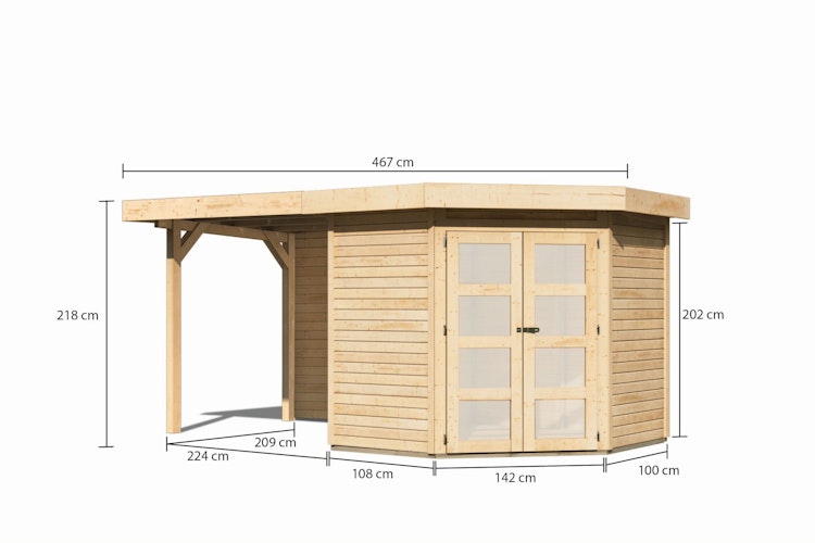 Karibu Gartenhaus Goldendorf 3/5 mit 240 cm Schleppdach + Rückwand - 19 mm