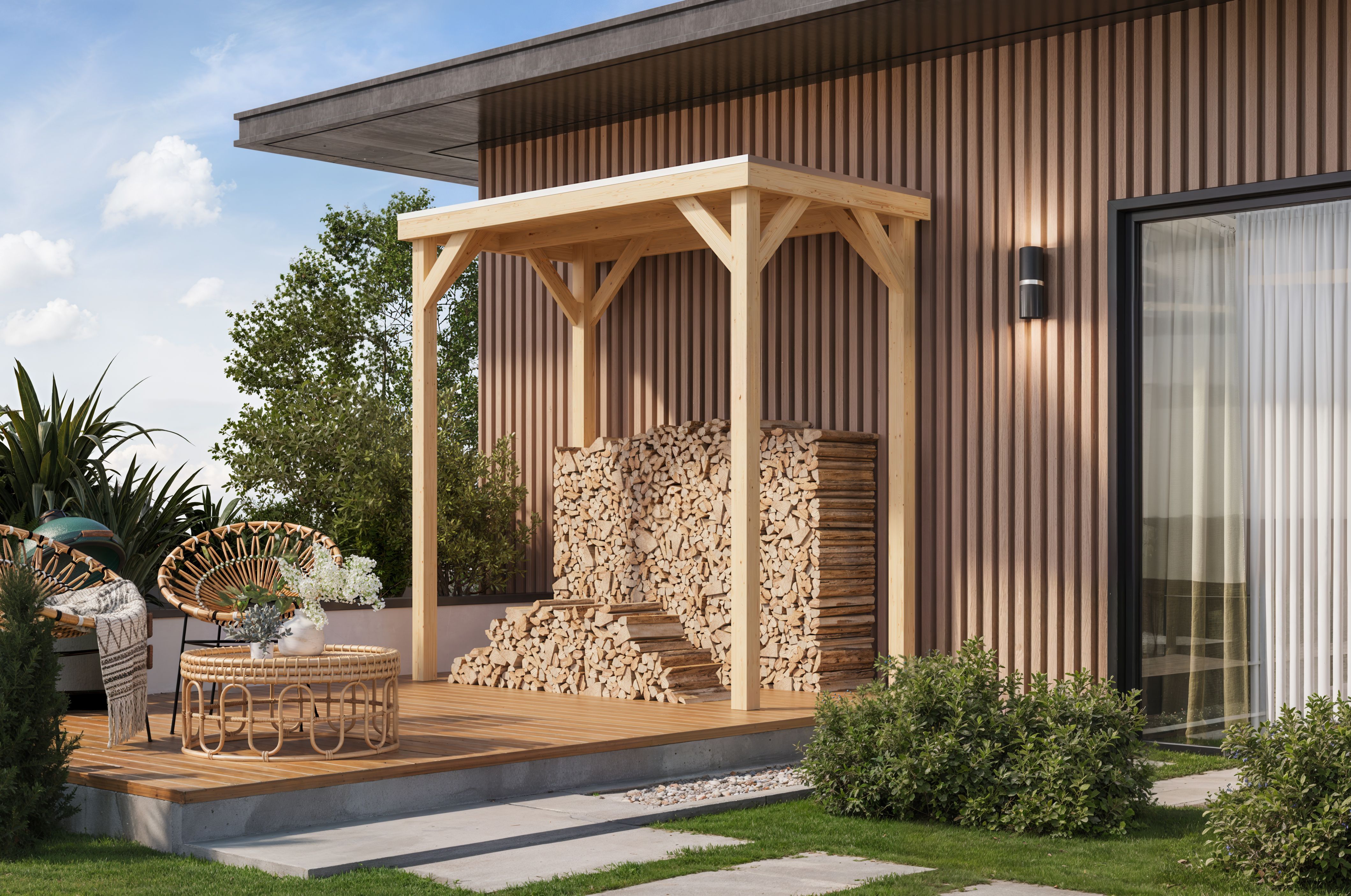 Karibu Pavillon Cubeco halb mit Flachdach