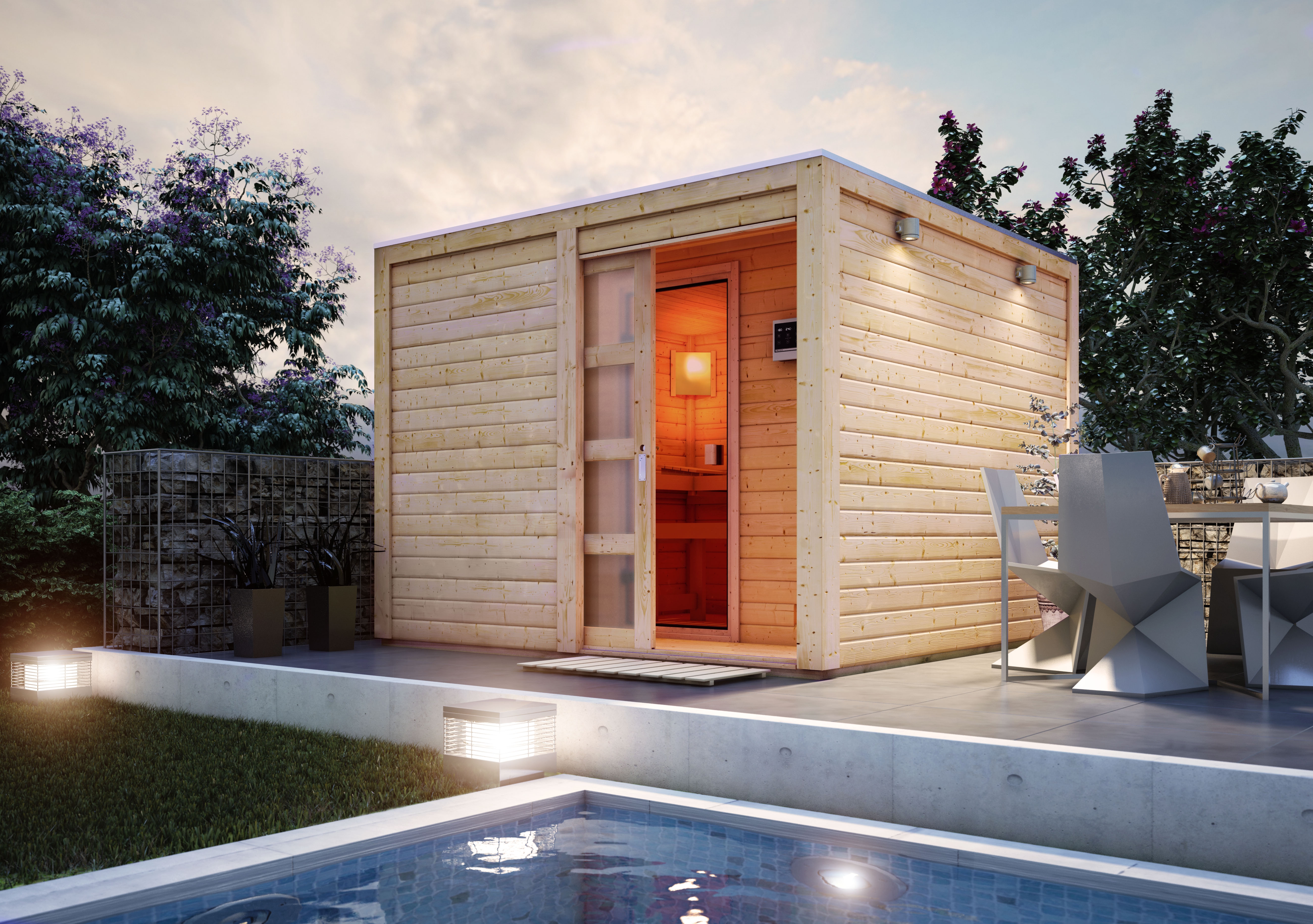 Karibu Gartensauna Saunahaus Cuben inkl. Vorraum, naturbelassen