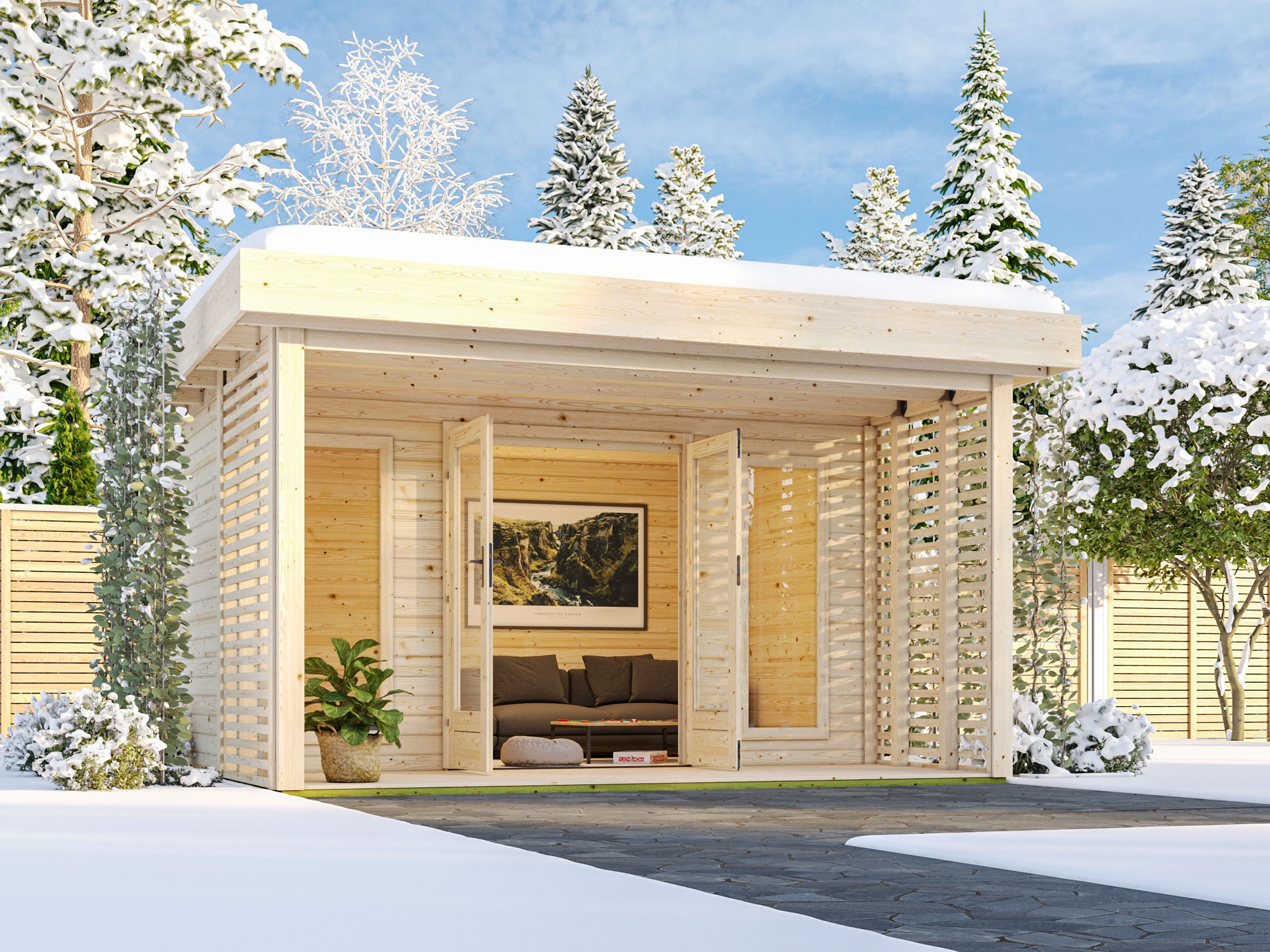 Karibu Gartenhaus Chione - 38 mm mit Terrasse & erhöhter Schneelast (185 kg/m²)