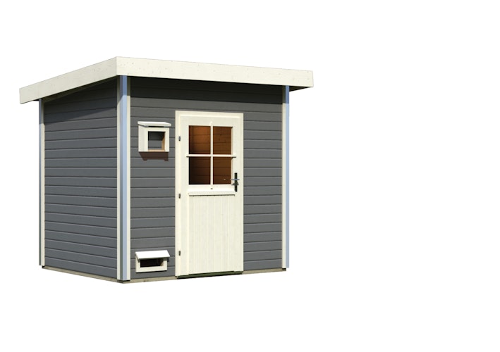 Karibu Gartensauna Pultdach Saunahaus Norge terragrau inkl. gratis Saunaofen im Wert von 599,99 €
