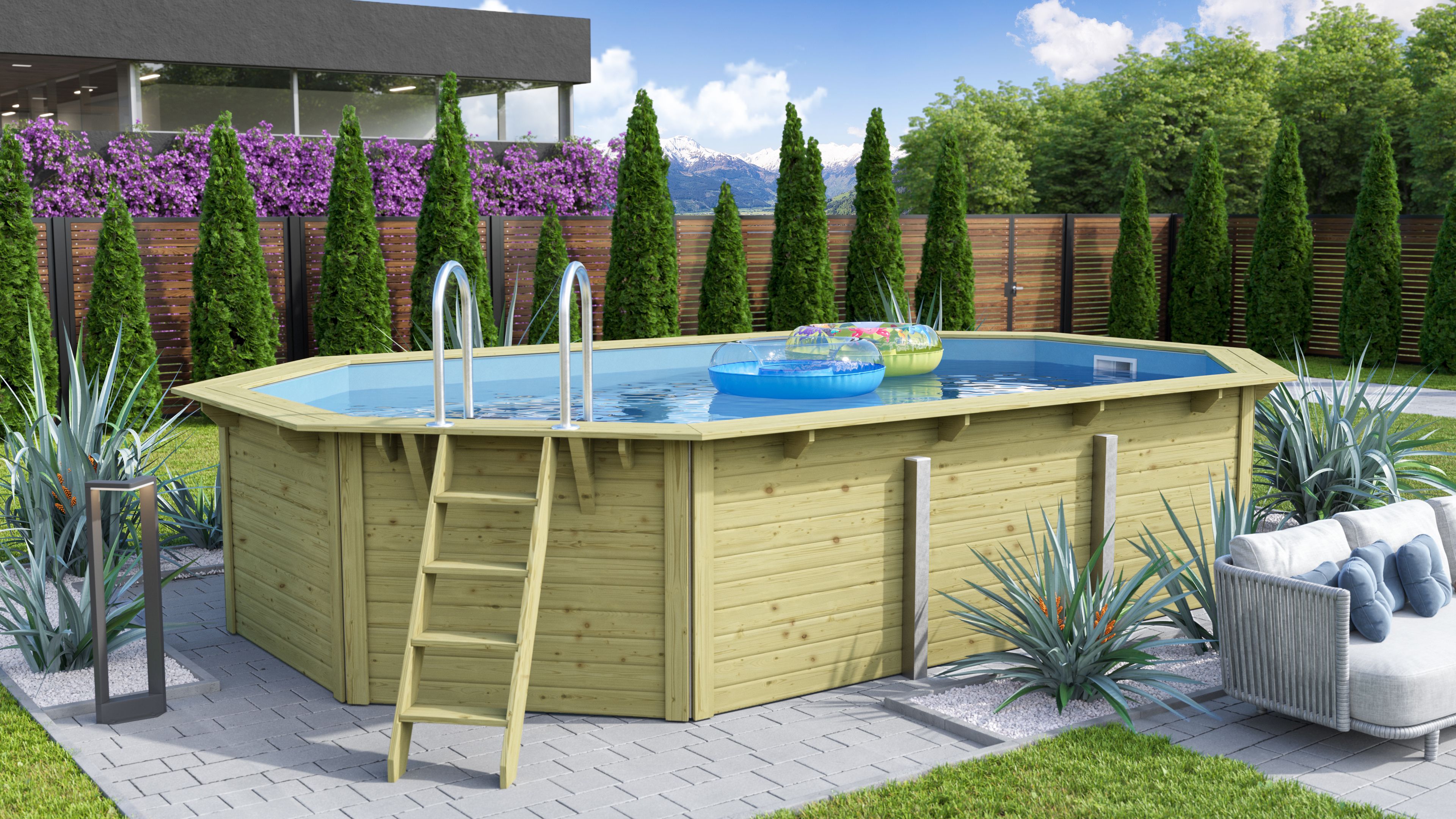 Karibu Pool Modell X4 610 x 400 cm - kesseldruckimprägniert mit Metallecken