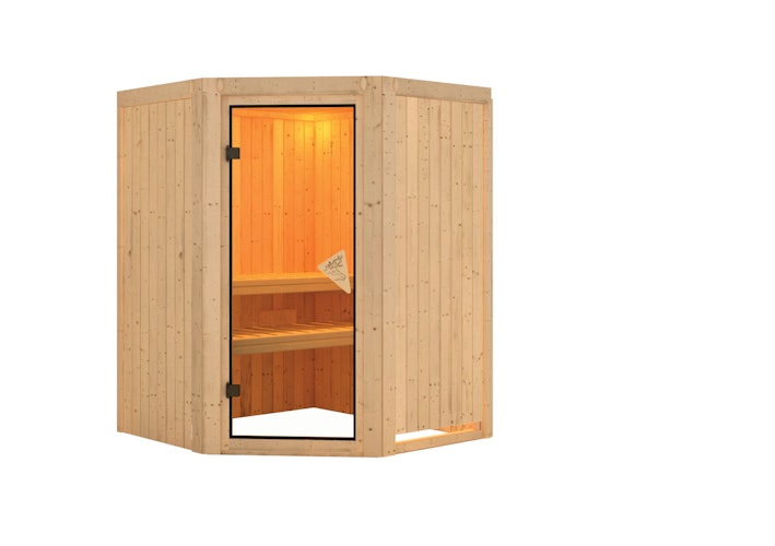 Karibu Sauna Larin mit Eckeinstieg 68 mm inkl. gratis Saunaofen im Wert von 599,99 €