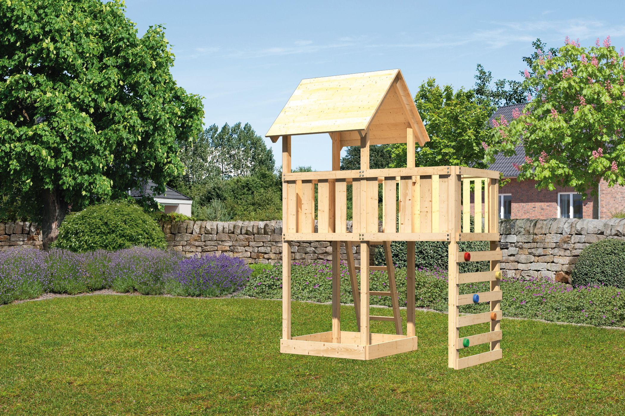 Akubi Kinderspielturm Lotti inkl. Anbauplattform und Kletterwand