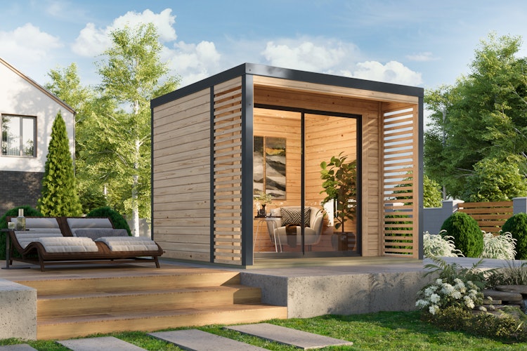 Karibu Design Gartenhaus Saturn A/B mit Aluminium Schiebetüre & Blechpaket - 38 mm