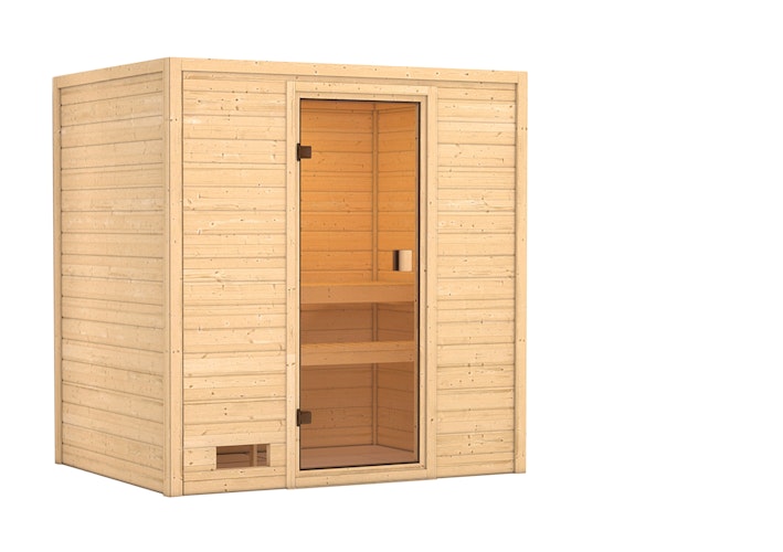 Karibu Woodfeeling Sauna Selena - 38 mm Massivholz Aktionssauna inkl. gratis Saunaofen im Wert von 599,99 €