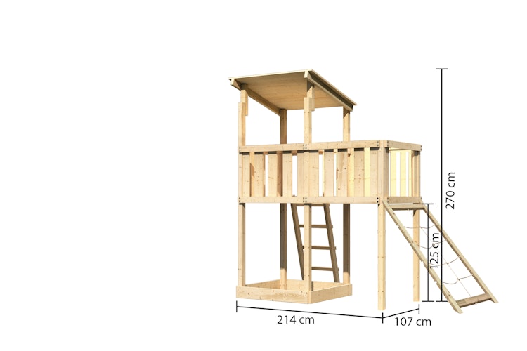 Akubi Kinderspielturm Anna mit Pultdach inkl. Anbauplattform und Netzrampe